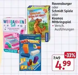 Rossmann Ravensburger oder Schmidt Spiele oder Kosmos Mitbringspiel Angebot