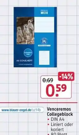 Rossmann Venceremos Collegeblock Angebot