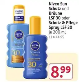 Rossmann Nivea Sun Schutz und Bräune oder Schutz & Pflege Spray LSF 30 Angebot