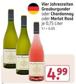 Rossmann Vier Jahreszeiten Grauburgunder oder Chardonnay oder Merlot Rosé Angebot