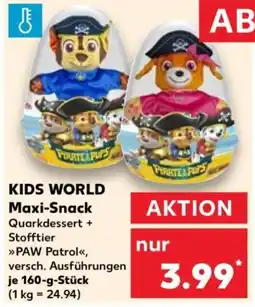 Kaufland KIDS WORLD Maxi-Snack Quarkdessert + Stofftier »PAW Patrol« Angebot