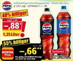 Norma Pepsi koffeinhaltiges Erfrischungsgetränk Classic oder Zero Angebot