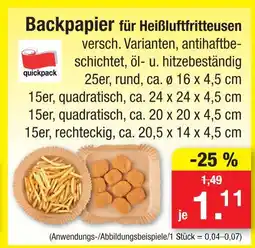 Zimmermann Quickpack backpapier für heißluftfritteusen Angebot