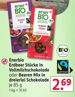 Rossmann Enerbio erdbeer stücke in vollmilchschokolade oder beeren mix in dreierlei schokolade Angebot