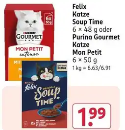 Rossmann Felix soup time oder purina gourmet katze mon petit Angebot