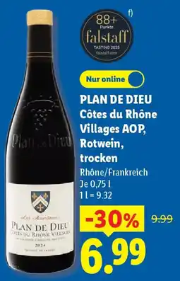 Lidl PLAN DE DIEU Côtes du Rhône Villages AOP, Rotwein, trocken Angebot