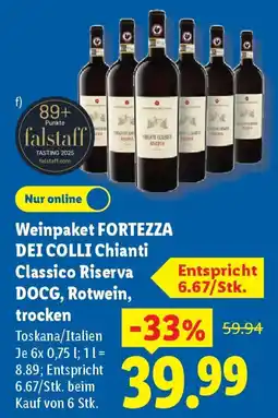 Lidl Weinpaket FORTEZZA DEI COLLI Chianti Classico Riserva DOCG, Rotwein, trocken Angebot