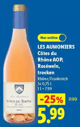 Lidl LES AUMONIERS Côtes du Rhône AOP, Roséwein, trocken Angebot