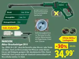 Lidl PARKSIDE Akku-Druckreiniger 20 V Typ „PDRA 20-Li B3". Angebot