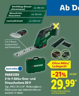Lidl PARKSIDE 2-in-1-Akku-Gras- und Strauchschere 20 V Typ „PAGS 20-Li A1". Angebot