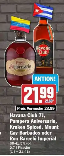 HIT Havana Club 7J, Pampero Aniversario, Kraken Spiced, Mount Gay Barbados oder Ron Barceló Imperial Angebot