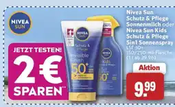 Combi Nivea Sun Schutz & Pflege Sonnenmilch oder Nivea Sun Kids Schutz & Pflege 5in1 Sonnenspray Angebot