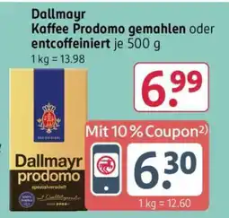 Rossmann Dallmayr Kaffee Prodomo Gemahlen oder Entcoffeiniert Angebot