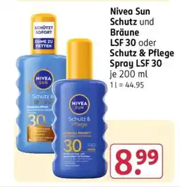 Rossmann Nivea Sun Schutz und Bräune LSF 30 oder Schutz & Pflege Spray LSF 30 Angebot