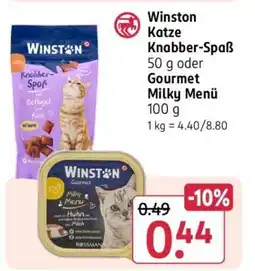 Rossmann Winston Katze Knabber-Spaß 50 g oder Gourmet Milky Menü 100 g Angebot