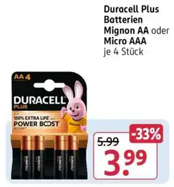 Rossmann Duracell Plus Batterien Mignon AA oder Micro AAA je 4 Stück Angebot