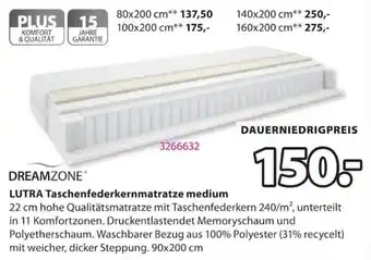 Jysk DREAMZONE LUTRA Taschenfederkernmatratze medium Angebot