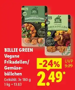 Lidl BILLIE GREEN Vegane Frikadellen/ Gemüse- bällchen Gekühlt. Je 180 g Angebot