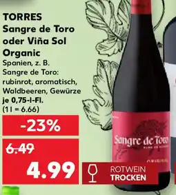 Kaufland TORRES Sangre de Toro oder Viña Sol Organic Angebot
