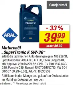 toom Baumarkt Motorenöl SuperTronic K 5W-30 Angebot