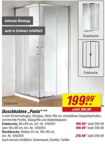 toom Baumarkt Duschkabine „Paola“ Angebot