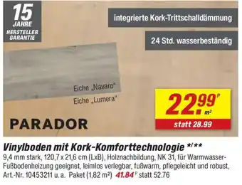 toom Baumarkt Vinylboden mit Kork-Komforttechnologie PARADOR Angebot