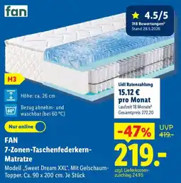 Lidl FAN 7-Zonen-Taschenfederkern-Matratze Angebot