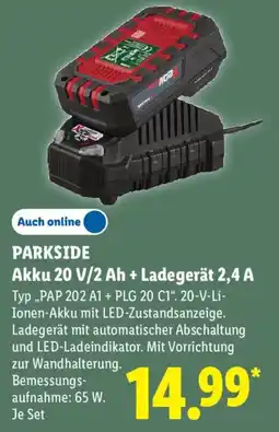 Lidl PARKSIDE Akku 20 V/2 Ah + Ladegerät 2,4 A Angebot