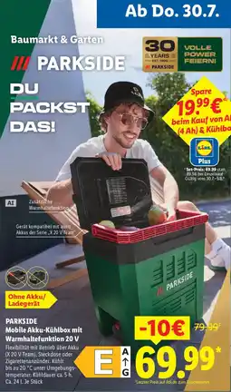 Lidl PARKSIDE Mobile Akku-Kühlbox mit Warmhaltefunktion 20 V Angebot