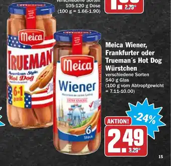 Hit Meica Wiener Frankfurter oder Trueman's Hot Dog Würstchen Angebot