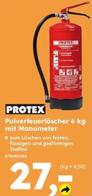 Globus Baumarkt PROTEX Pulverfeuerlöscher 6 kg mit Manometer Angebot