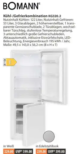 V Markt BOMANN Kühl-/Gefrierkombination KG320.2 Angebot