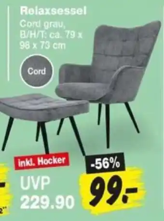 Repo Markt Relaxsessel Cord grau Angebot