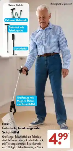 Aldi Süd CRANE Gehstock, Greifzange oder Schuhlöffel Angebot