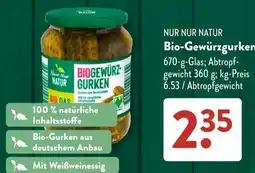 Aldi Süd NUR NUR NATUR Bio-Gewürzgurken Angebot