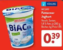 Aldi Süd MILSANI BiACtiv Fettarmer Joghurt Angebot