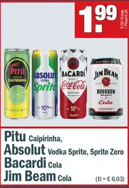 Fränky Getränke Pitu Caipirinha, Absolut Vodka Sprite, Sprite Zero Bacardi Cola Jim Beam Cola Angebot