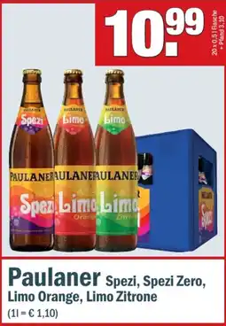 Fränky Getränke Paulaner Spezi, Spezi Zero, Limo Orange, Limo Zitrone Angebot
