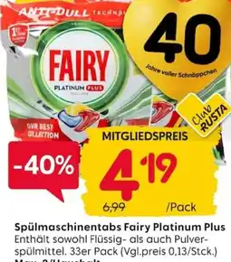 Rusta Spülmaschinentabs Fairy Platinum Plus Angebot