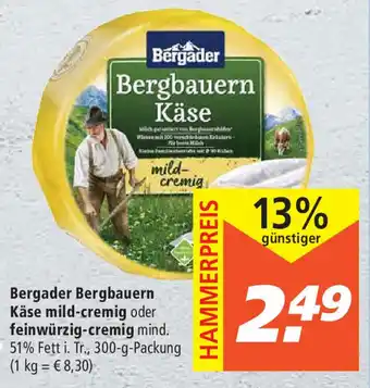 Marktkauf Bergader Bergbauern Käse mild cremig oder feinwürzig cremig 300g Angebot