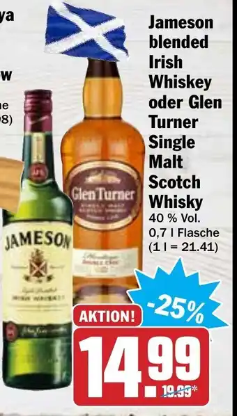 Hit Jameson blended Irish Whiskey oder Glen Turner Single Malt Scotch Whisky Angebot