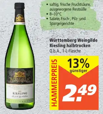 Marktkauf Württemberg Weingilde Riesling halbtrocken 1L Angebot