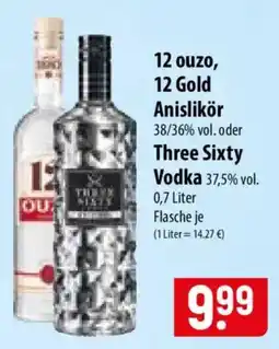 Famila Nord Ost 12 ouzo, 12 Gold Anislikör oder Three Sixty Vodka Angebot