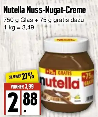 Edeka Frischemarkt Nutella Nuss Nugat Creme 750g+75g gratis Angebot