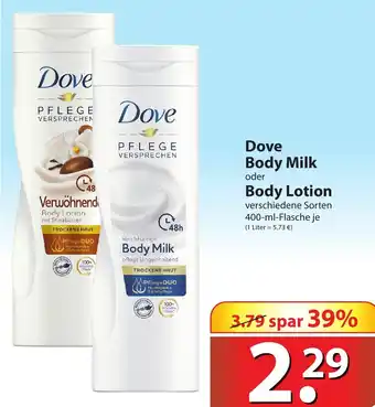 Famila Nord Ost Dove Body Milk oder Body Lotion 400 ml Angebot