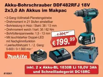 Stabilo Fachmarkt Akku-Bohrschrauber DDF482RFJ 18V Angebot