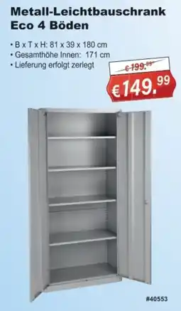 Stabilo Fachmarkt Metall-Leichtbauschrank Eco 4 Böden Angebot
