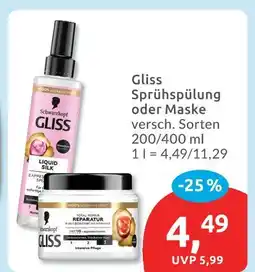 Budni Schwarzkopf gliss sprühspülung oder maske Angebot