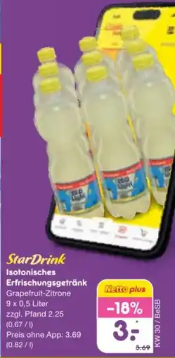 Netto Marken-Discount StarDrink Isotonisches Erfrischungsgetränk Grapefruit-Zitrone Angebot