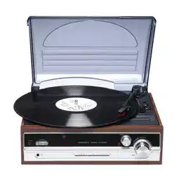 Netto Marken-Discount Denver VPR-190 Plattenspieler–Lautsprecher, FM-Radio, dunkelbraun Angebot